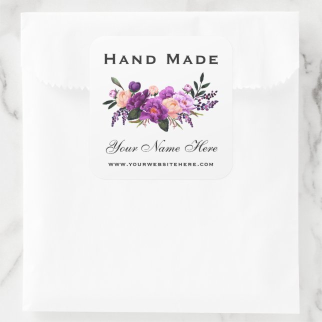Handgemachte Wasserfarbe Lila Violette Blüte Klein Quadratischer Aufkleber (Tasche)
