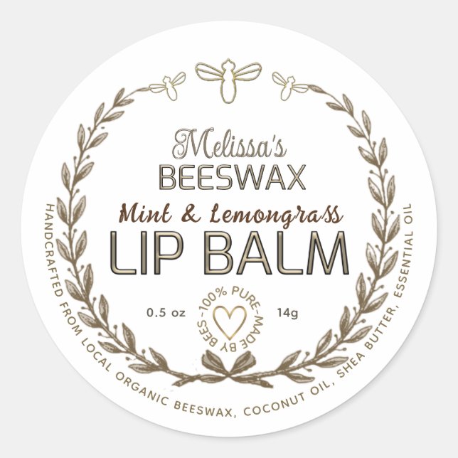 Handgemachtes Bienenwachs Lip Gloss Balm Wreath Be Runder Aufkleber (Vorderseite)