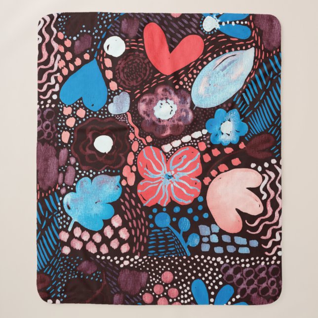 Handgemälde Abstrakte Wasserfarbenkizze Doodle Fl Sherpadecke (Vorderseite)