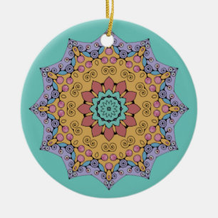Handgemälde Mandala Uhr Gesicht 1 Keramik Ornament