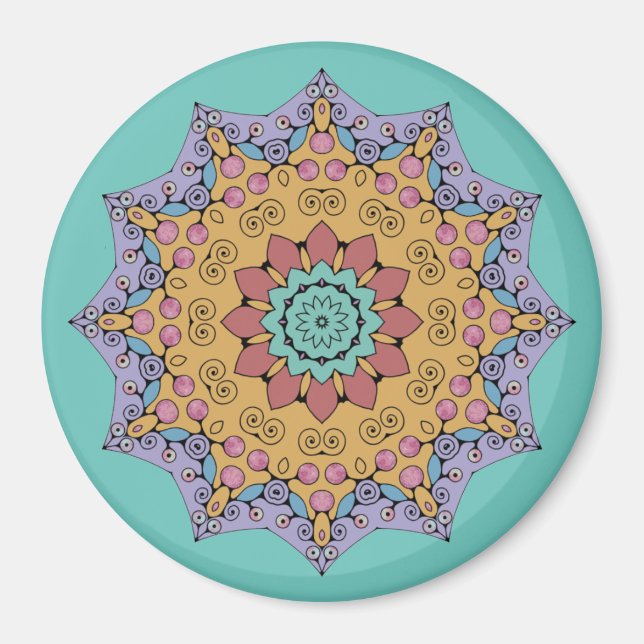Handgemälde Mandala Uhr Gesicht 1 Magnet (Vorne)