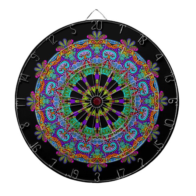 Handgemälde Mandala Uhr Gesicht 24 Dartscheibe (vorne)