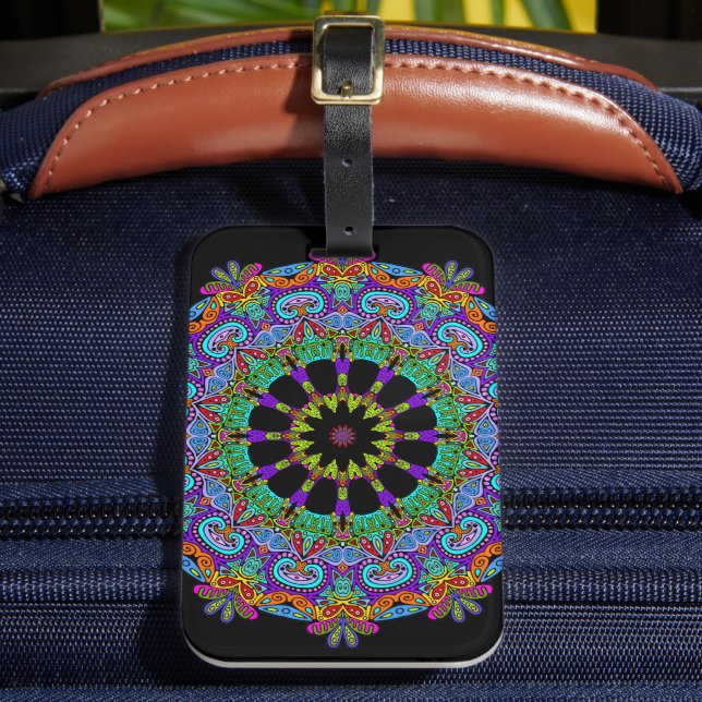 Handgemälde Mandala Uhr Gesicht 24 Gepäckanhänger (Vorderseite Insitu 2)
