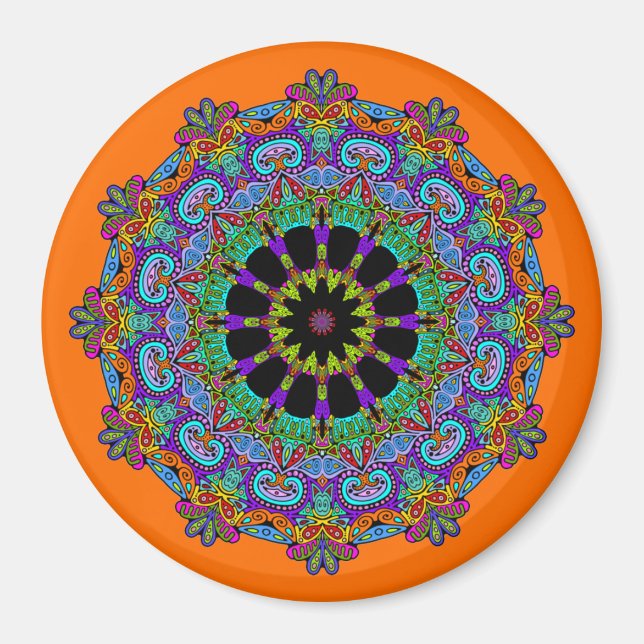 Handgemälde Mandala Uhr Gesicht 24 Magnet (Vorne)