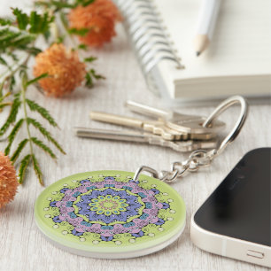 Handgemälde Mandala Uhr Gesicht 2 Schlüsselanhänger