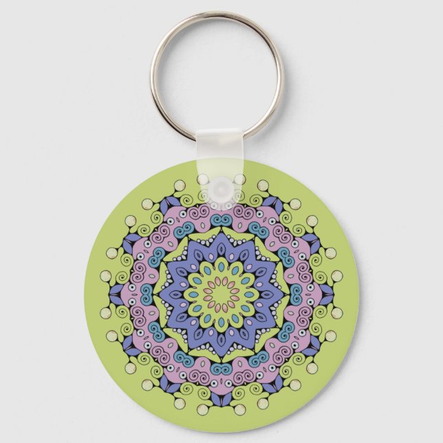 Handgemälde Mandala Uhr Gesicht 2 Schlüsselanhänger (Vorderseite)