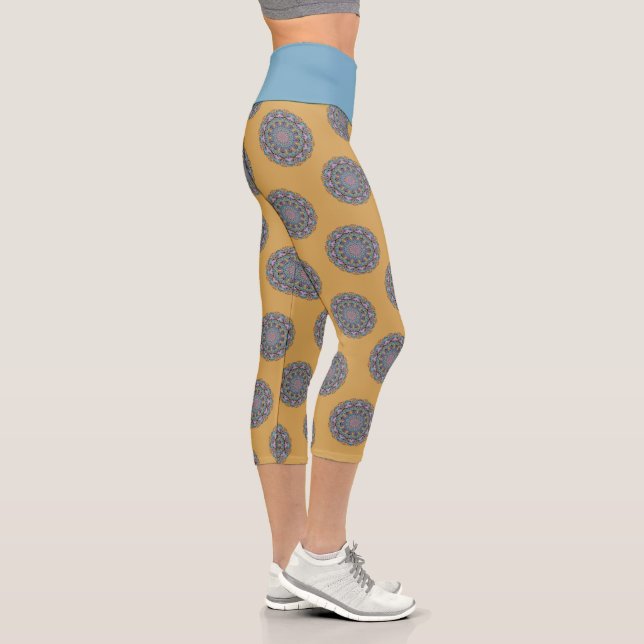 Handgemälde Mandala Uhr Gesicht 3 Capri Leggings (Rechts)
