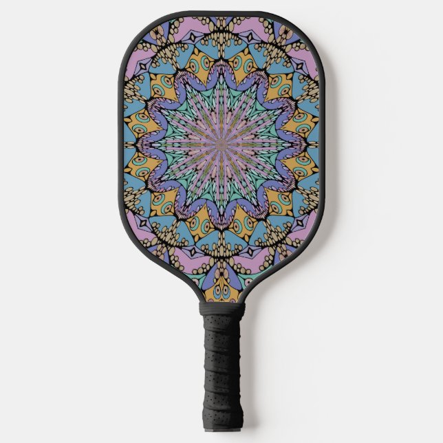 Handgemälde Mandala Uhr Gesicht 3 Pickleball Schläger (Vorderseite)