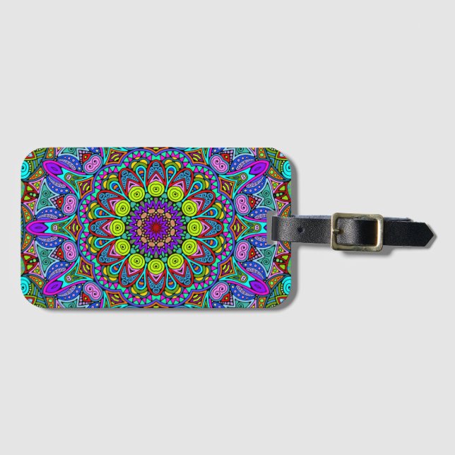 Handgemälde Mandala Uhrengesicht 4 Gepäckanhänger (Vorderseite (Horizontal))