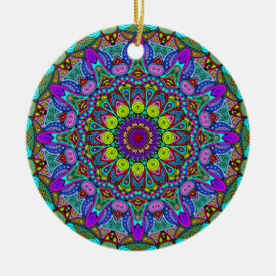 Handgemälde Mandala Uhrengesicht 4 Keramik Ornament