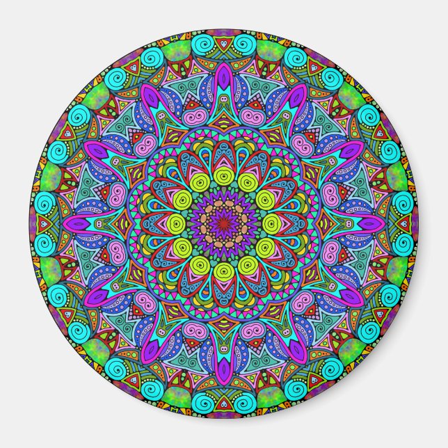 Handgemälde Mandala Uhrengesicht 4 Magnet (Vorne)