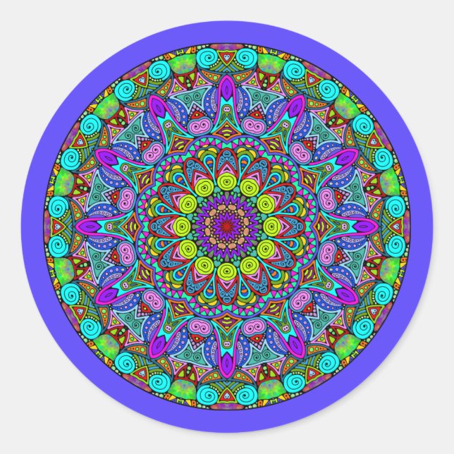Handgemälde Mandala Uhrengesicht 4 Runder Aufkleber (Vorderseite)