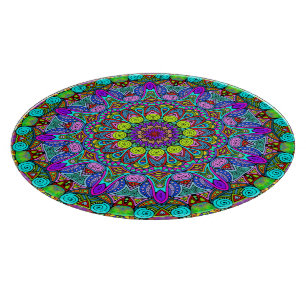 Handgemälde Mandala Uhrengesicht 4 Schneidebrett