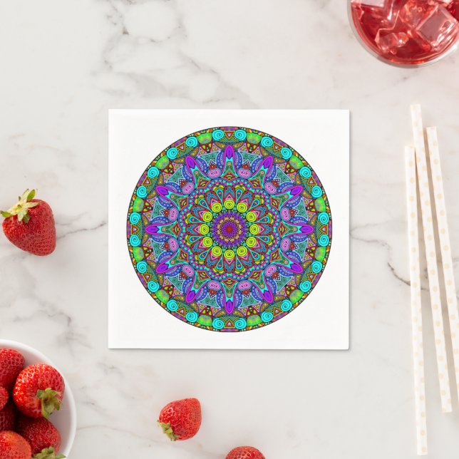 Handgemälde Mandala Uhrengesicht 4 Serviette (Beispiel)