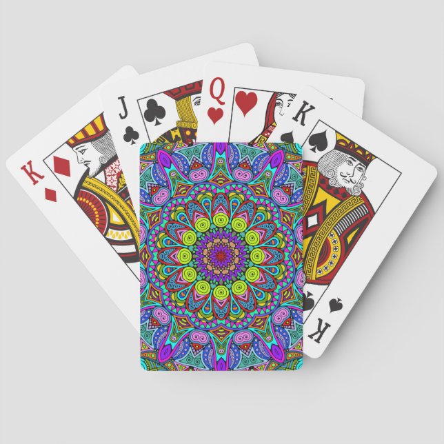Handgemälde Mandala Uhrengesicht 4 Spielkarten (Rückseite)