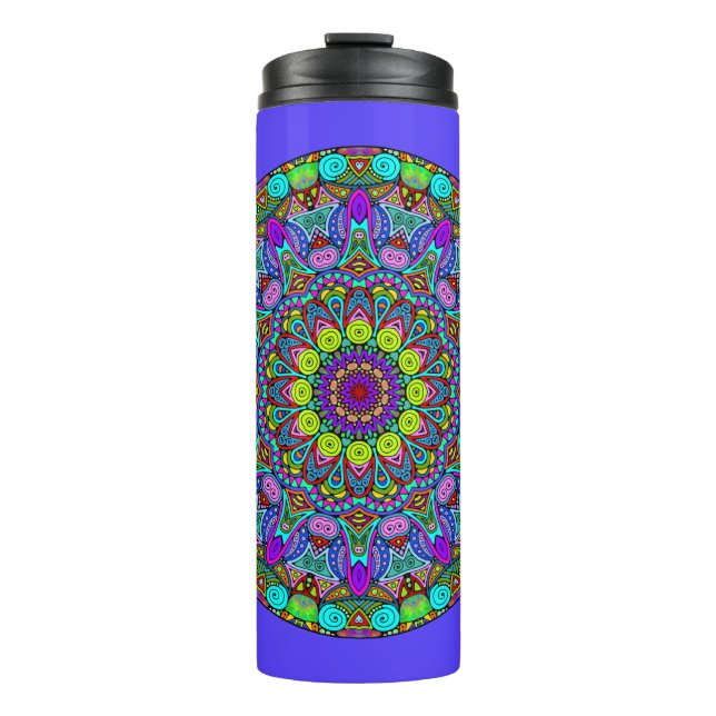 Handgemälde Mandala Uhrengesicht 4 Thermosbecher (Vorderseite)