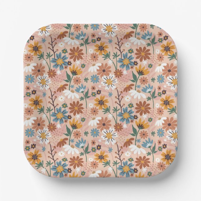 Handgemalt Abstraktes Blumenmuster-23136 Pappteller (Vorderseite)