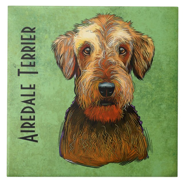 Handgemalt Airedale Terrier Fliese (Vorderseite)