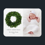 Handgemalt Boxwood Wreath Foto Erstes Weihnachtsfe Magnet<br><div class="desc">Feiern Sie den Urlaubssinn mit unserem individuell anpassbaren Foto Weihnachtsmagneten! Dieser Magnet eignet sich perfekt, um Ihre Lieblingsfeiertage zu erleben. Mit diesem Magneten können Sie einen einzigartigen Sake kreieren, der die Freude und Liebe Ihrer Familie während der Ferienzeit zeigt. Dieser Weihnachtsmagnet im Foto ist mit einem handbemalten Boxholzkranz ausgestattet. Personalisieren...</div>