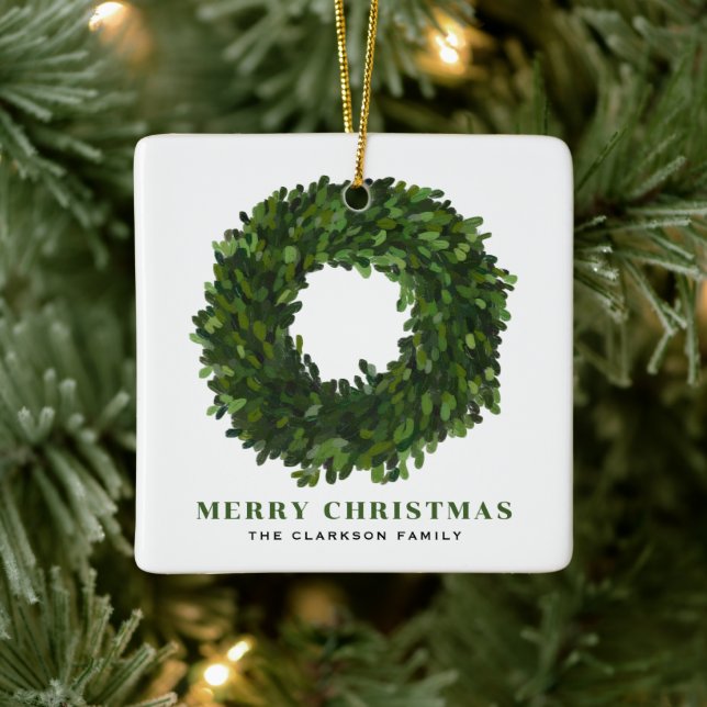 Handgemalt Boxwood Wreath Frohe Weihnachten Keramikornament (Baum)