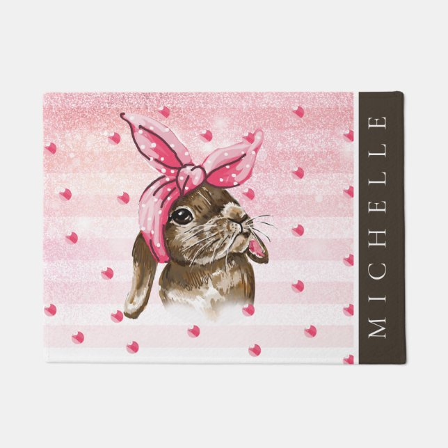 Handgemalt Bunny Glitzer personalisiert Fußmatte (Vorderseite)