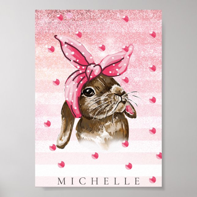 Handgemalt Bunny Glitzer personalisiert Poster (Vorne)
