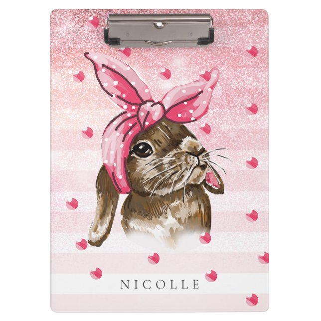Handgemalt Bunny Pink Monogram Klemmbrett (Vorderseite)