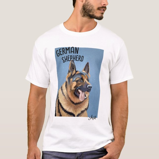 Handgemalt Deutscher Hirtendrucker Basic-T - Shirt (Vorderseite)