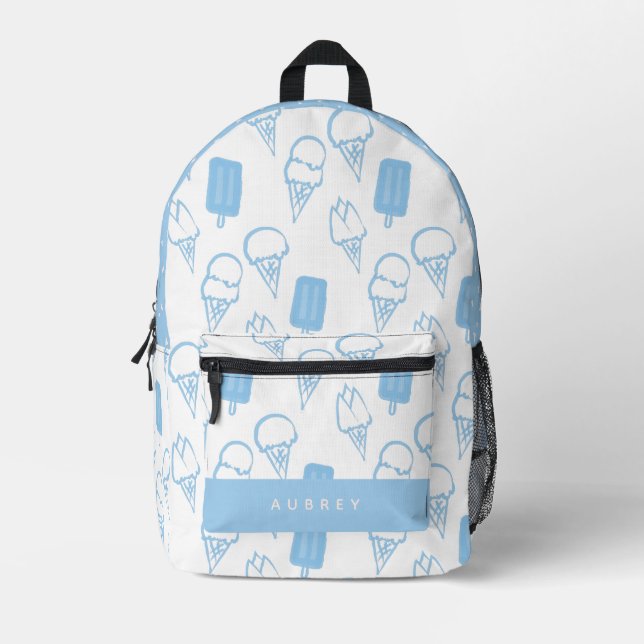 Handgemalt Eiscreme Muster Blau Bedruckter Rucksack (Vorderseite)