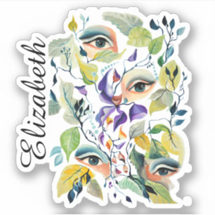 Handgemalt Elegant Feminine Eyes Farbige Blätter Aufkleber