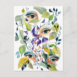 Handgemalt Elegant Feminine Eyes Farbige Blätter Postkarte