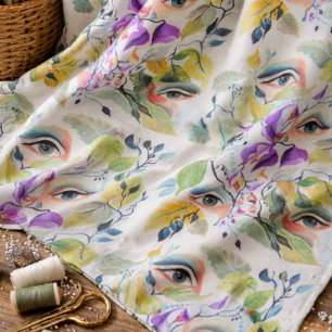 Handgemalt Elegant Feminine Eyes Farbige Blätter Stoff