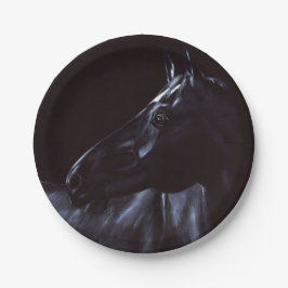 Handgemalt, elegantes schwarzes Pferd Pappteller