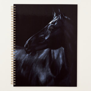 Handgemalt, elegantes schwarzes Pferd Planer