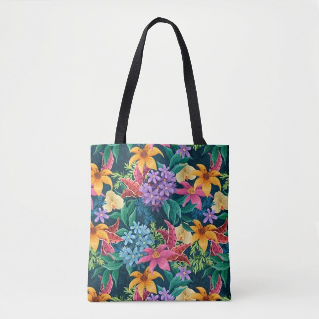 Handgemalt Exotic Floral Muster Tasche (Vorderseite)
