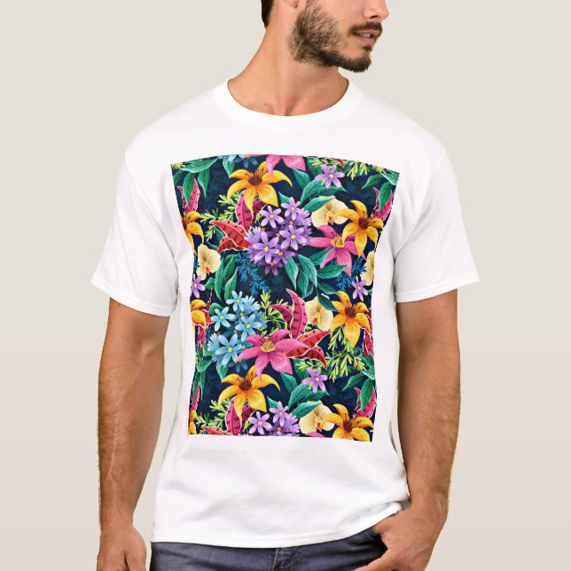 Handgemalt Exotic Floral Pattern-23001 T-Shirt (Vorderseite)