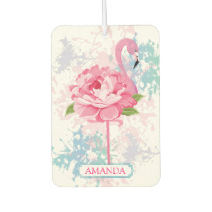 Handgemalt Flamingo Monogram Autolufterfrischer