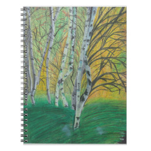 Handgemalt gedrucktes Birch Trees Notebook Notizblock