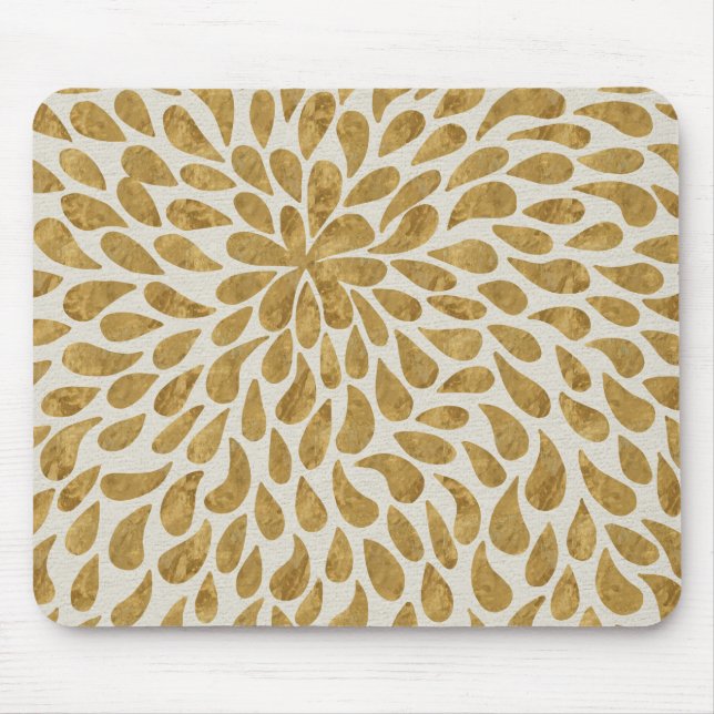 Handgemalt Gold Blumen Elegantes Wasserfarben Mousepad (Vorne)
