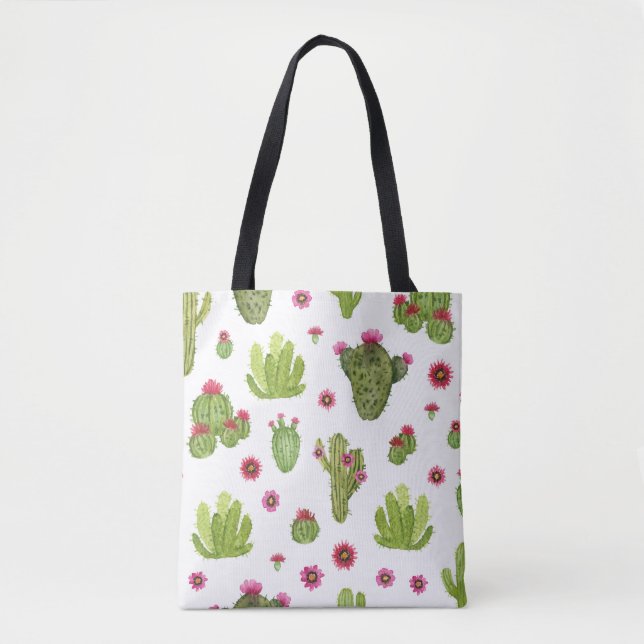 Handgemalt grünes Kaktusmuster Tasche (Vorderseite)