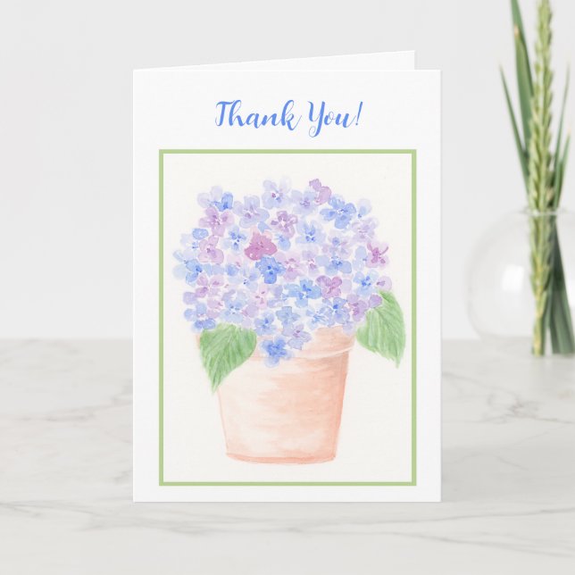 Handgemalt Loose Wassercolor Hydrangea Floral Dankeskarte (Vorderseite)