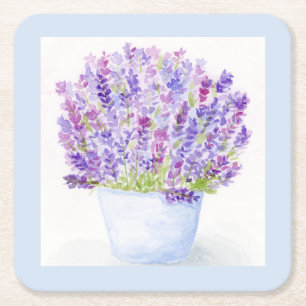 Handgemalt Loose Wasserfarbe Lavendel Blumenpapier Rechteckiger Pappuntersetzer