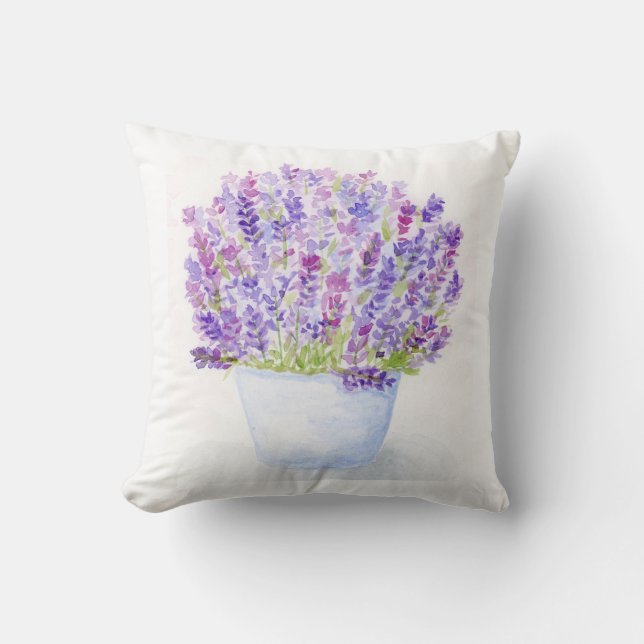 Handgemalt Loose Wasserfarbe Lavendel Kissen (Vorderseite)