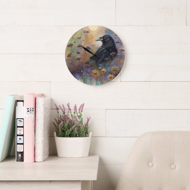 Handgemalt mit Wildblumen Große Wanduhr (Lesesaal)