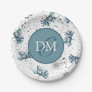 Handgemalt Monogramm blaue Blüte Pappteller