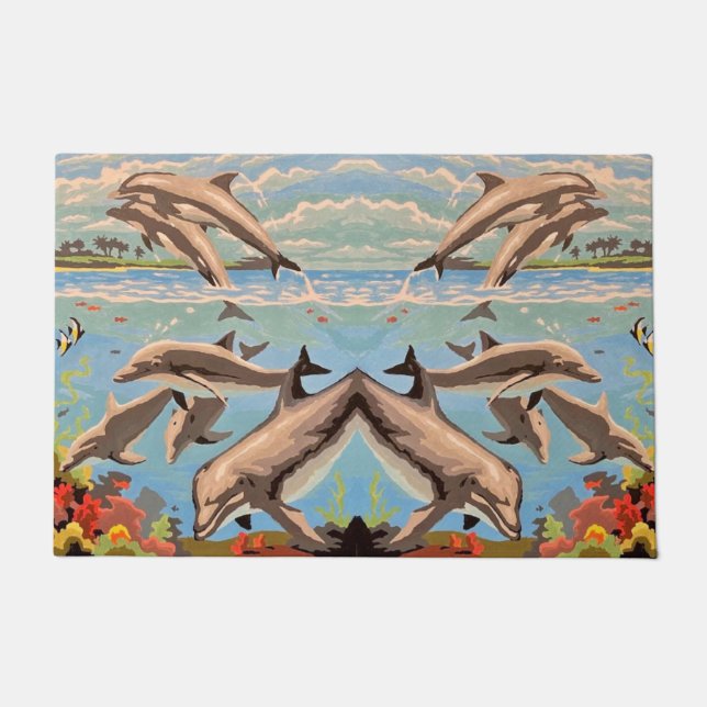 Handgemalt nach Anzahl | Geliebte Delphine | Fußmatte (Vorderseite)