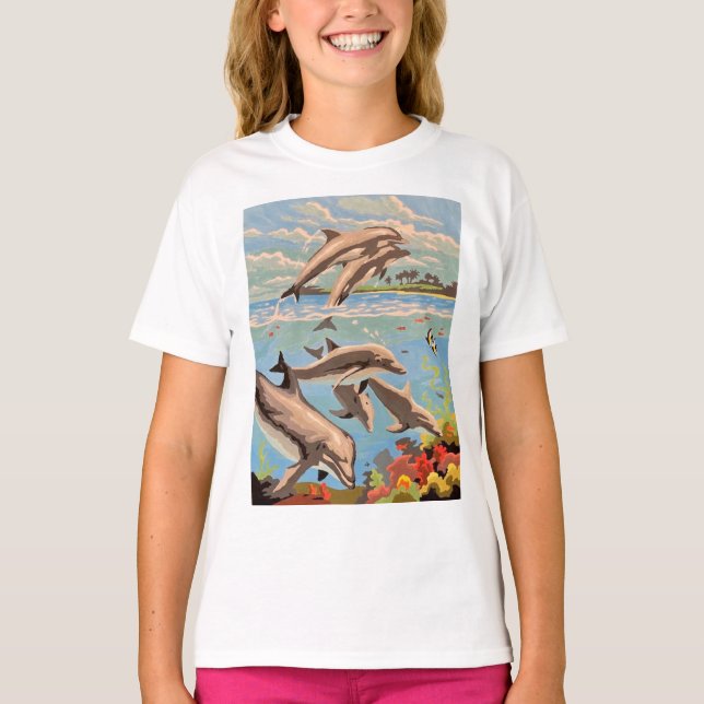 Handgemalt nach Anzahl | Geliebte Delphine | Kinde T-Shirt (Vorderseite)