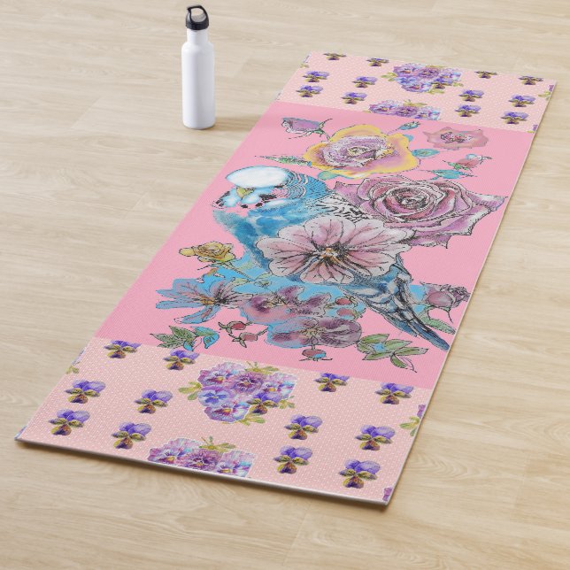 Handgemalt Rosa Blauer Budgie Blumenmeer Yoga Mat Yogamatte (Beispiel)