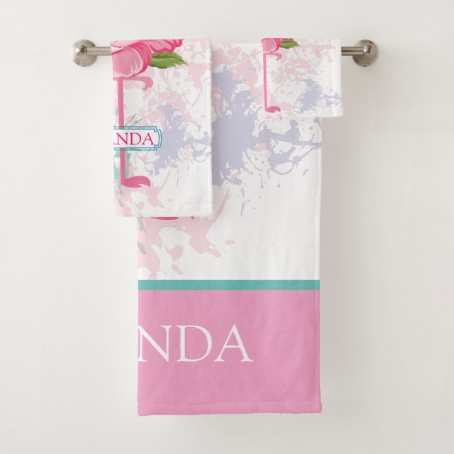 Handgemalt rosa Flamingo Personalisiert Badhandtuch Set (Insitu)