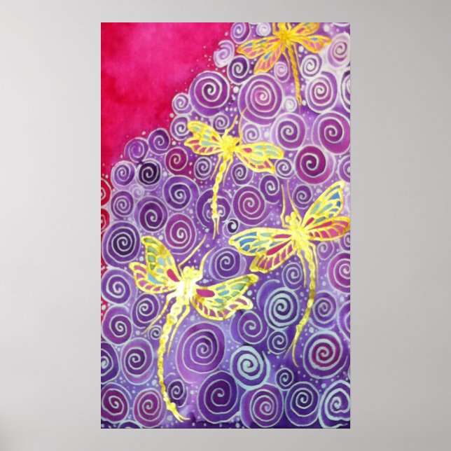 Handgemalt Seidendrachenplakat von Cyn McLaren Poster (Vorne)